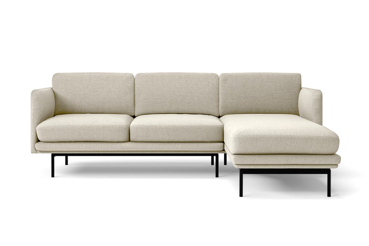 3 Seater Right Hand Facing Chaise Lounge Corner Sofa Cream Linen Fabric - W 262 cm x D 85 cm x H 76 cm