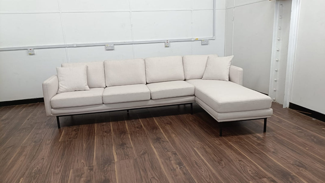 3 Seater Right Hand Facing Chaise Lounge Corner Sofa Cream Linen Fabric - W 262 cm x D 85 cm x H 76 cm