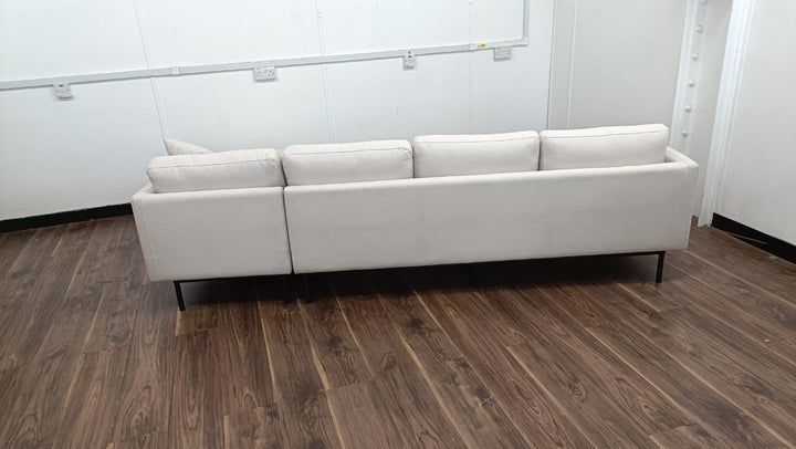 3 Seater Right Hand Facing Chaise Lounge Corner Sofa Cream Linen Fabric - W 262 cm x D 85 cm x H 76 cm