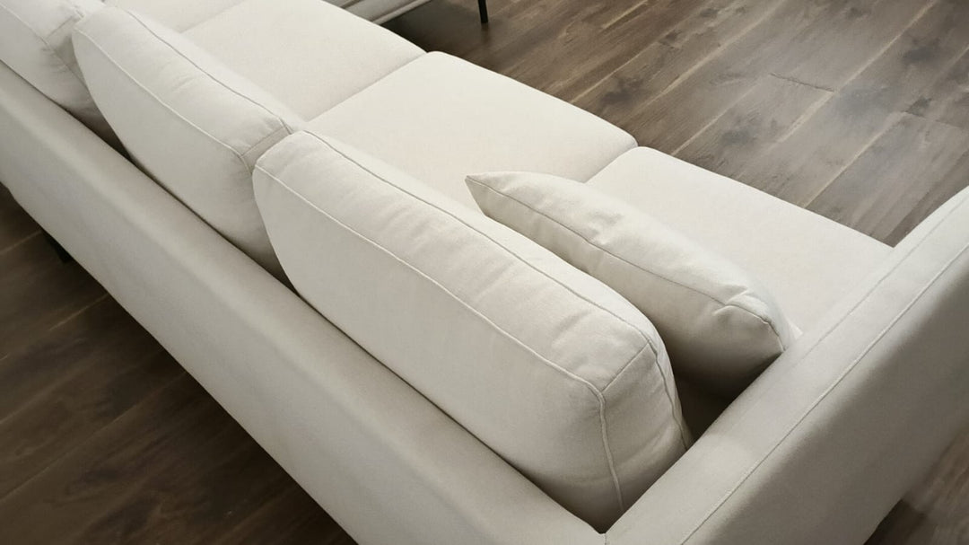 3 Seater Right Hand Facing Chaise Lounge Corner Sofa Cream Linen Fabric - W 262 cm x D 85 cm x H 76 cm