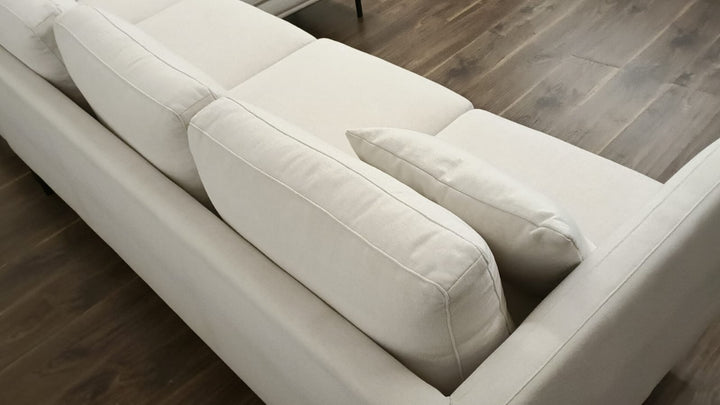 3 Seater Right Hand Facing Chaise Lounge Corner Sofa Cream Linen Fabric - W 262 cm x D 85 cm x H 76 cm
