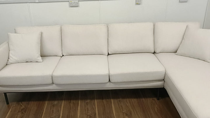 3 Seater Right Hand Facing Chaise Lounge Corner Sofa Cream Linen Fabric - W 262 cm x D 85 cm x H 76 cm