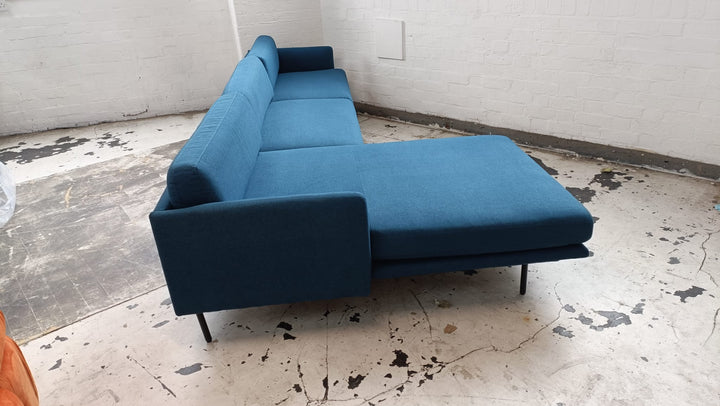 4 Seater Left Hand Facing Chaise Lounge Corner Sofa Dark Blue Linen Fabric - W 311 cm x D 85 cm x H 76 cm