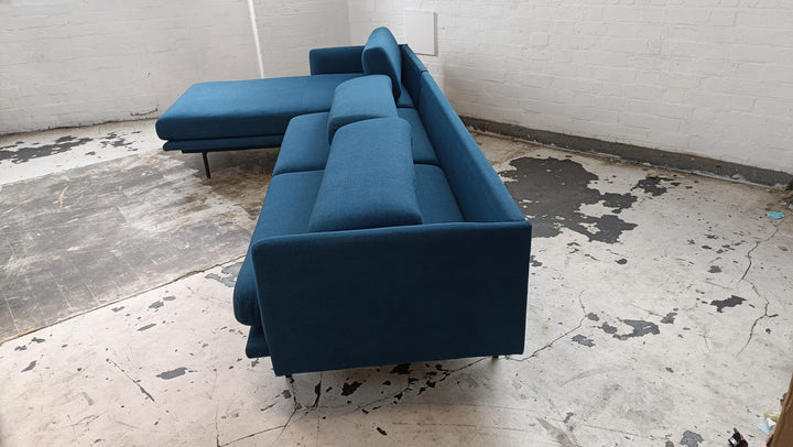 4 Seater Left Hand Facing Chaise Lounge Corner Sofa Dark Blue Linen Fabric - W 311 cm x D 85 cm x H 76 cm
