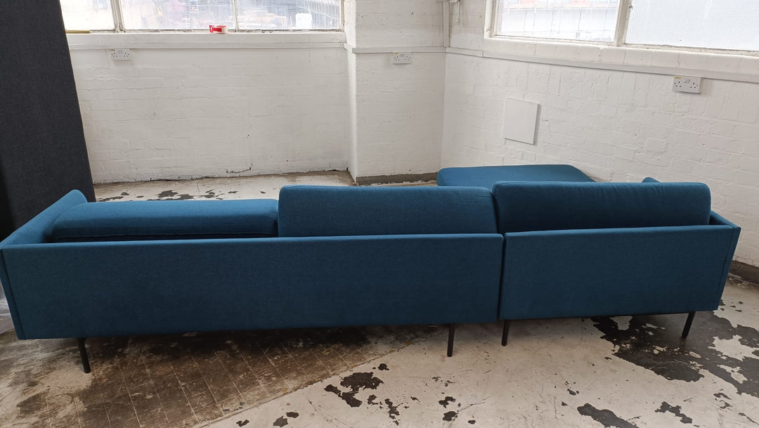 4 Seater Left Hand Facing Chaise Lounge Corner Sofa Dark Blue Linen Fabric - W 311 cm x D 85 cm x H 76 cm
