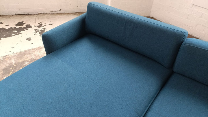 4 Seater Left Hand Facing Chaise Lounge Corner Sofa Dark Blue Linen Fabric - W 311 cm x D 85 cm x H 76 cm