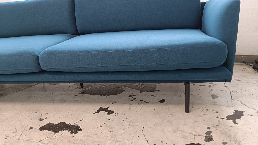4 Seater Left Hand Facing Chaise Lounge Corner Sofa Dark Blue Linen Fabric - W 311 cm x D 85 cm x H 76 cm