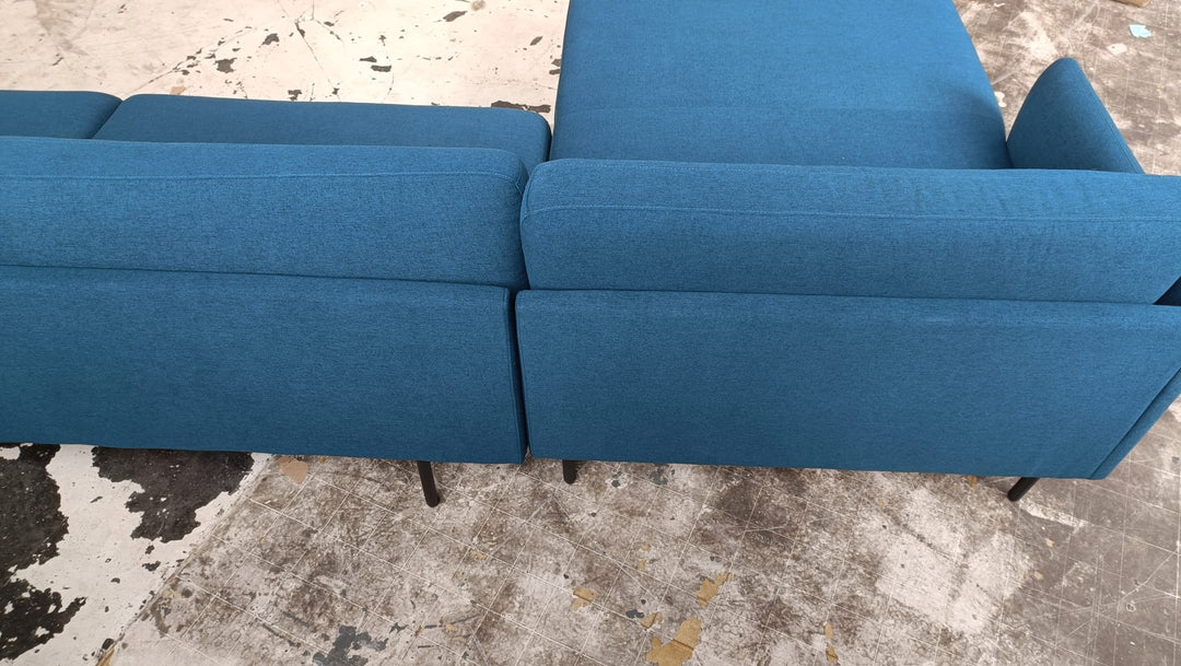 4 Seater Left Hand Facing Chaise Lounge Corner Sofa Dark Blue Linen Fabric - W 311 cm x D 85 cm x H 76 cm