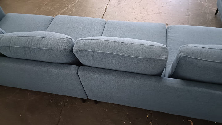 4 Seater Left Hand Facing Chaise Lounge Corner Sofa Dark Blue Linen Fabric - W 311 cm x D 85 cm x H 76 cm