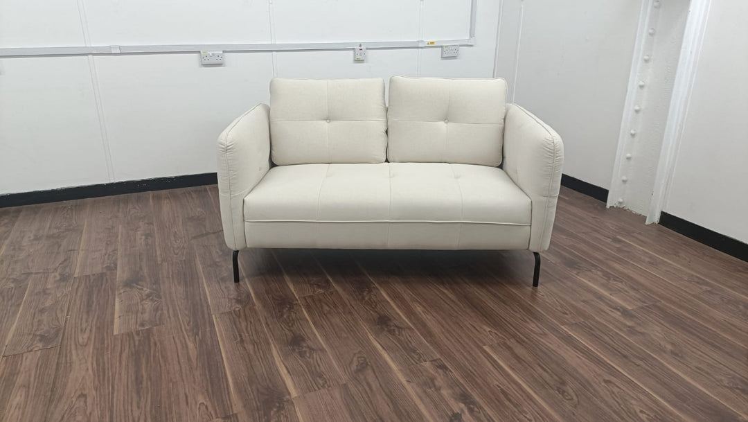 2 Seater Sofa Cream Linen Fabric - W 158 cm x D 92 cm x H 84 cm
