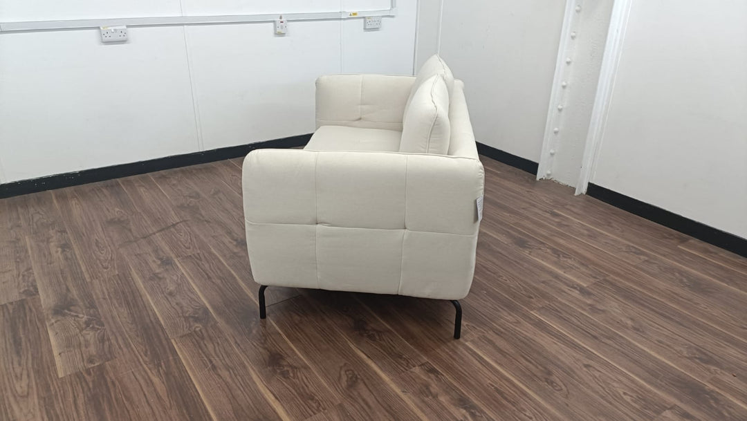 2 Seater Sofa Cream Linen Fabric - W 158 cm x D 92 cm x H 84 cm
