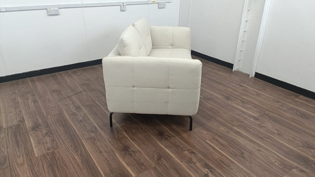 2 Seater Sofa Cream Linen Fabric - W 158 cm x D 92 cm x H 84 cm