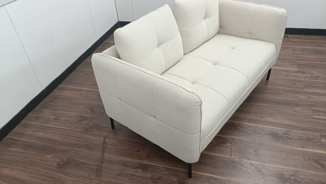 2 Seater Sofa Cream Linen Fabric - W 158 cm x D 92 cm x H 84 cm