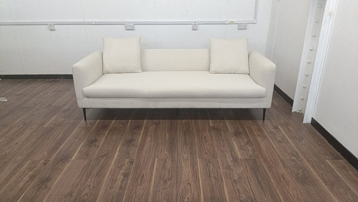 3 Seater Sofa Cream Linen Fabric - W 225 cm x D 96 cm x H 70 cm