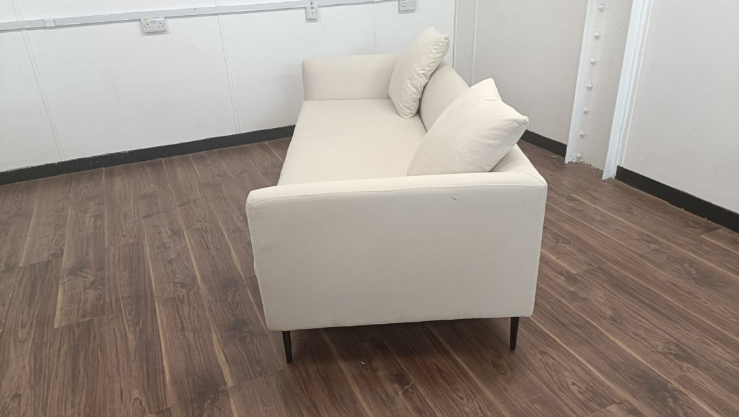 3 Seater Sofa Cream Linen Fabric - W 225 cm x D 96 cm x H 70 cm