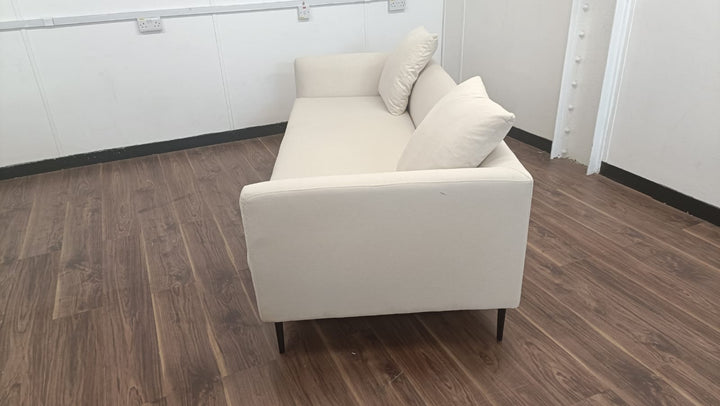 3 Seater Sofa Cream Linen Fabric - W 225 cm x D 96 cm x H 70 cm