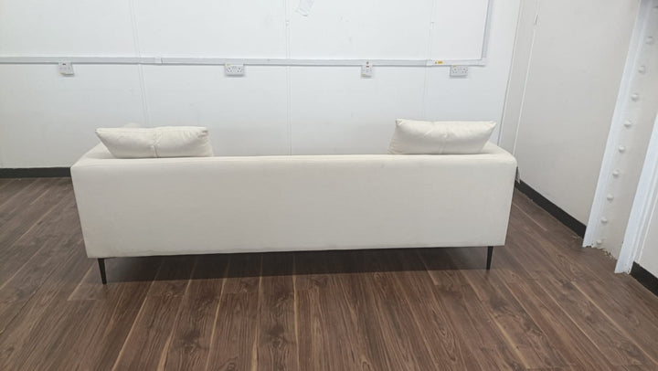 3 Seater Sofa Cream Linen Fabric - W 225 cm x D 96 cm x H 70 cm