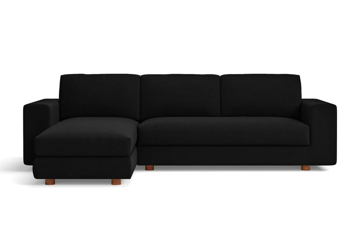 3 Seater Left Hand Facing Chaise Lounge Corner Sofa Black Linen Fabric - W 252 cm x D 98 cm x H 79 cm