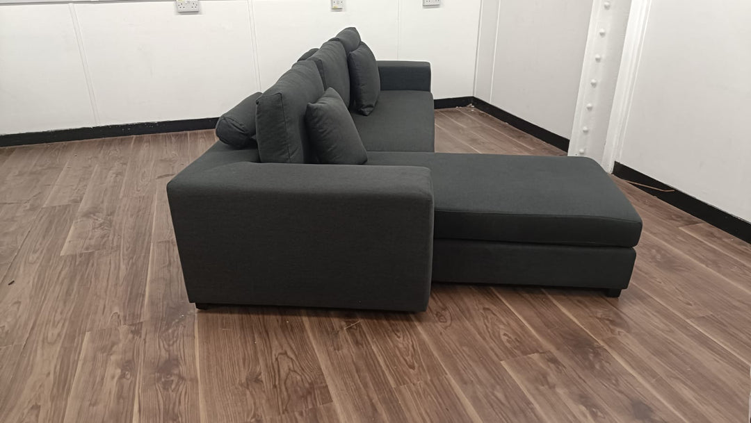 3 Seater Left Hand Facing Chaise Lounge Corner Sofa Black Linen Fabric - W 252 cm x D 98 cm x H 79 cm