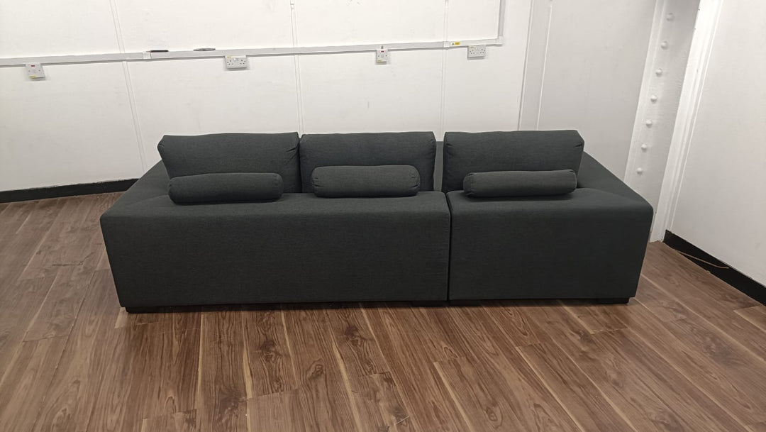 3 Seater Left Hand Facing Chaise Lounge Corner Sofa Black Linen Fabric - W 252 cm x D 98 cm x H 79 cm