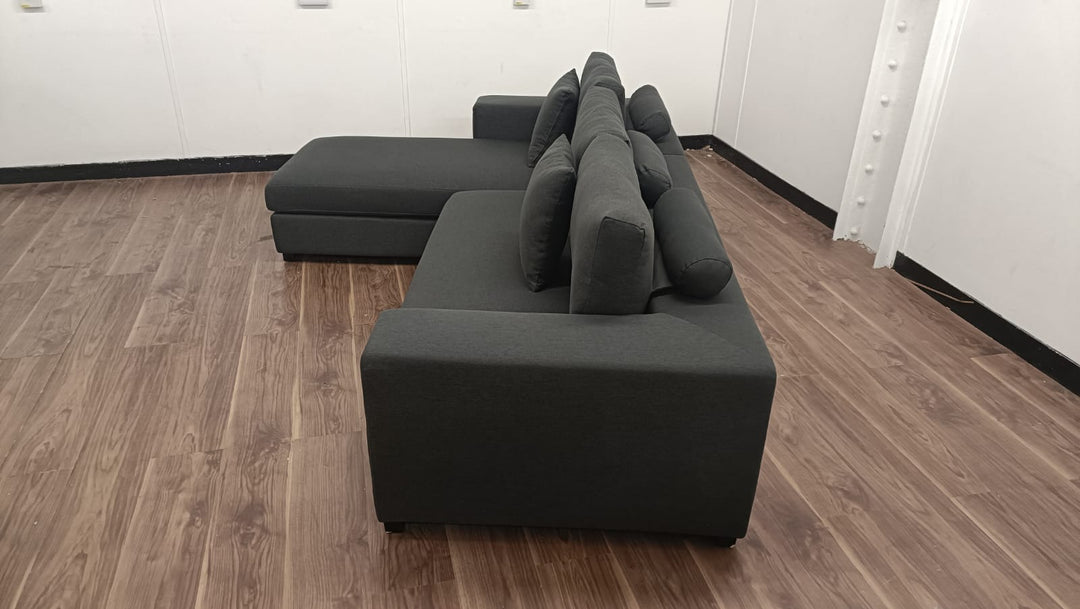 3 Seater Left Hand Facing Chaise Lounge Corner Sofa Black Linen Fabric - W 252 cm x D 98 cm x H 79 cm
