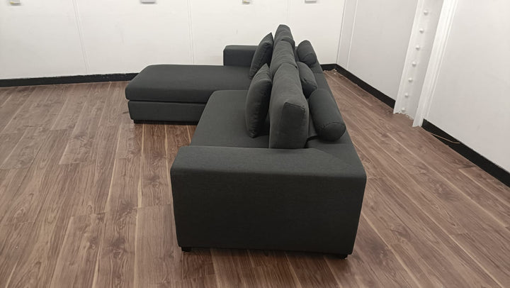 3 Seater Left Hand Facing Chaise Lounge Corner Sofa Black Linen Fabric - W 252 cm x D 98 cm x H 79 cm