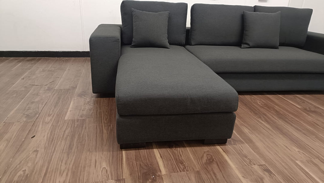 3 Seater Left Hand Facing Chaise Lounge Corner Sofa Black Linen Fabric - W 252 cm x D 98 cm x H 79 cm