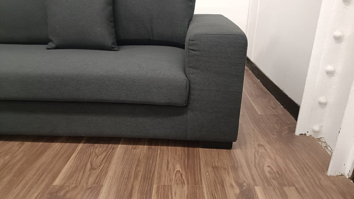 3 Seater Left Hand Facing Chaise Lounge Corner Sofa Black Linen Fabric - W 252 cm x D 98 cm x H 79 cm