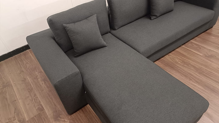 3 Seater Left Hand Facing Chaise Lounge Corner Sofa Black Linen Fabric - W 252 cm x D 98 cm x H 79 cm