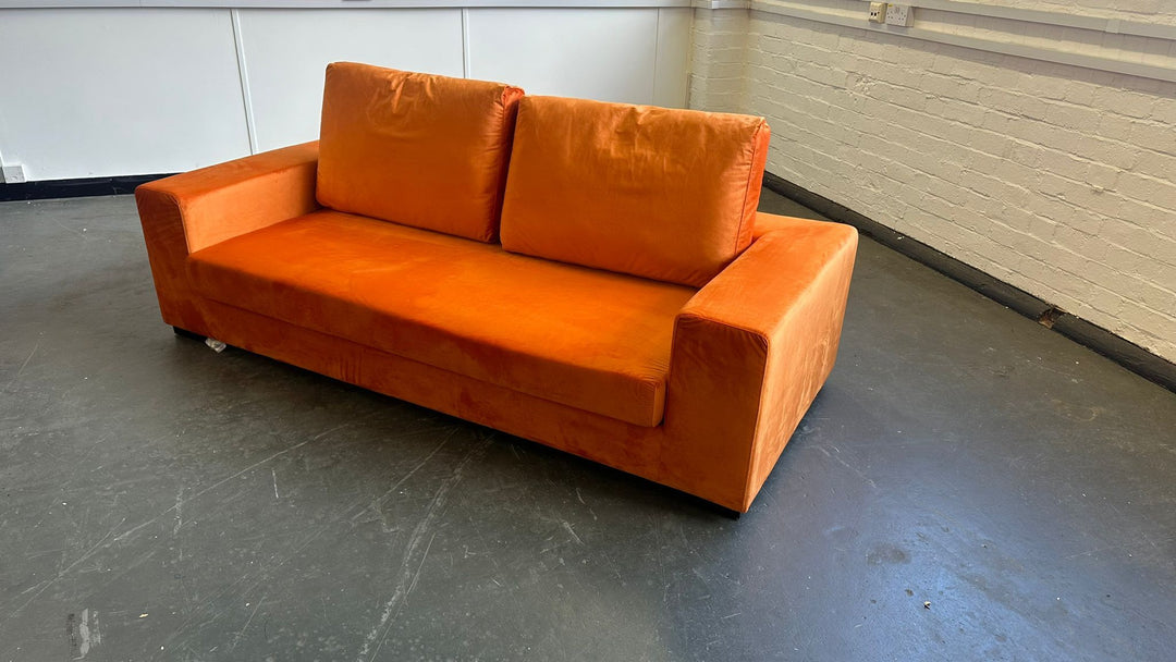 3 Seater Sofa Orange Velvet - W 190 cm x D 98 cm x H 79 cm
