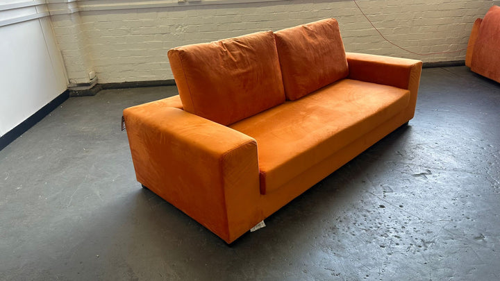3 Seater Sofa Orange Velvet - W 190 cm x D 98 cm x H 79 cm