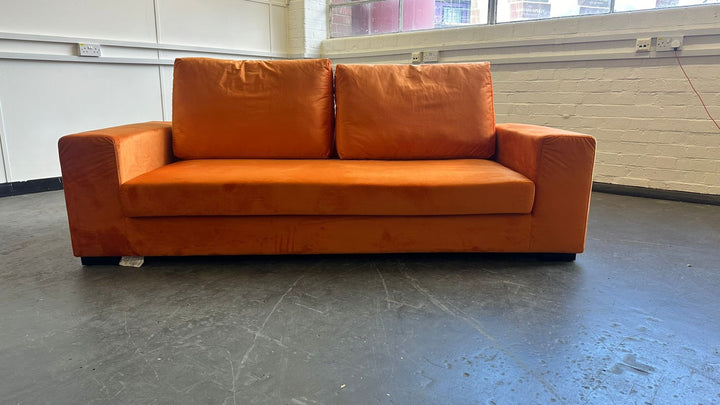 3 Seater Sofa Orange Velvet - W 190 cm x D 98 cm x H 79 cm