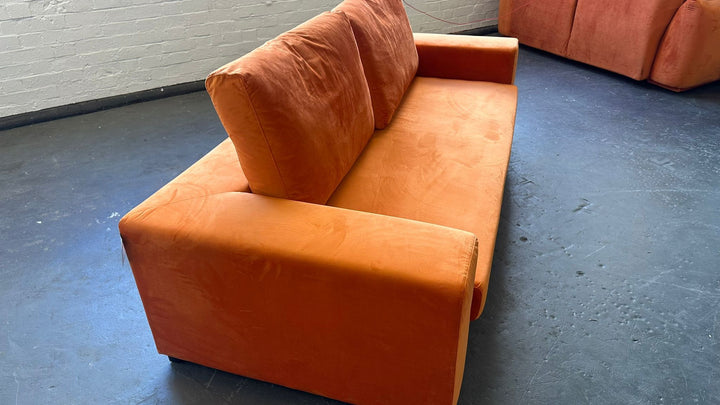 3 Seater Sofa Orange Velvet - W 190 cm x D 98 cm x H 79 cm