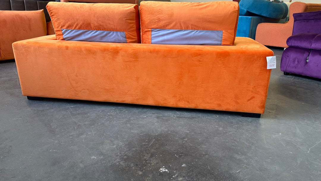 3 Seater Sofa Orange Velvet - W 190 cm x D 98 cm x H 79 cm