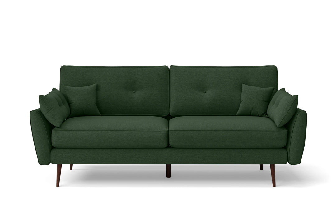 3 Seater Sofa Forest Green Linen Fabric - W 198 cm x D 90 cm x H 86 cm