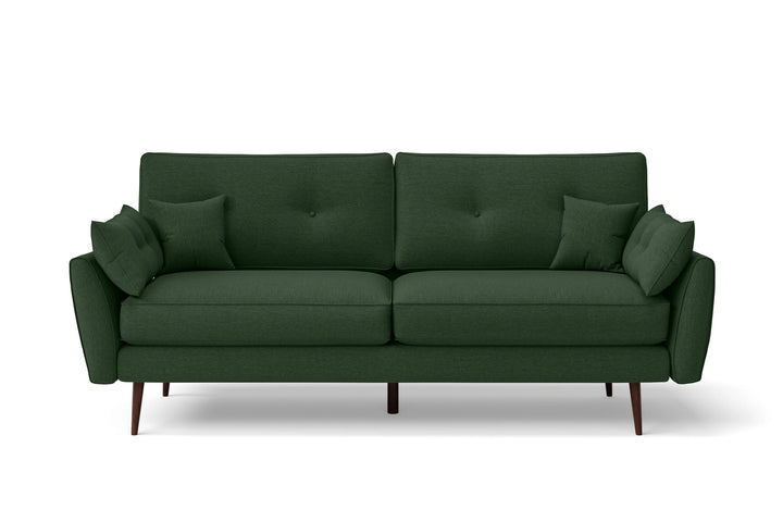 3 Seater Sofa Forest Green Linen Fabric - W 198 cm x D 90 cm x H 86 cm