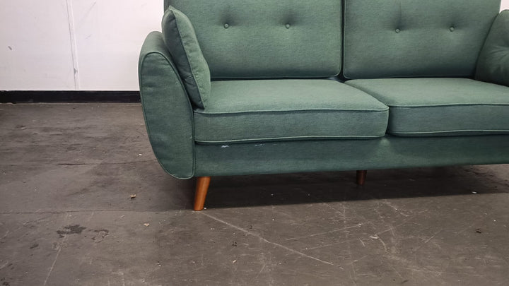 3 Seater Sofa Forest Green Linen Fabric - W 198 cm x D 90 cm x H 86 cm