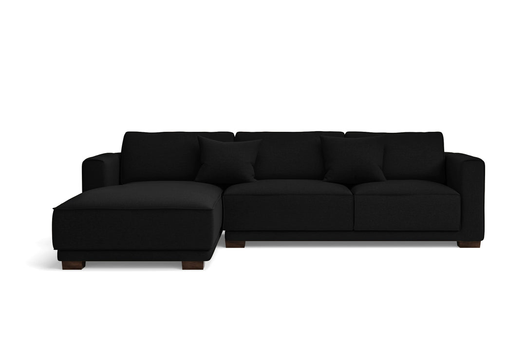3 Seater Left Hand Facing Chaise Lounge Corner Sofa Black Linen Fabric - W 260 cm x D 92 cm x H 75 cm