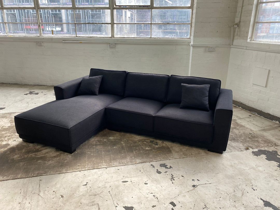 3 Seater Left Hand Facing Chaise Lounge Corner Sofa Black Linen Fabric - W 260 cm x D 92 cm x H 75 cm