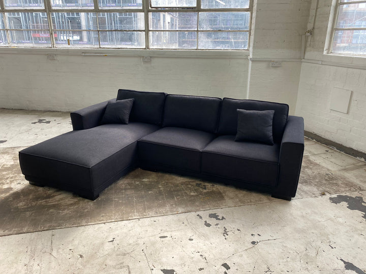3 Seater Left Hand Facing Chaise Lounge Corner Sofa Black Linen Fabric - W 260 cm x D 92 cm x H 75 cm