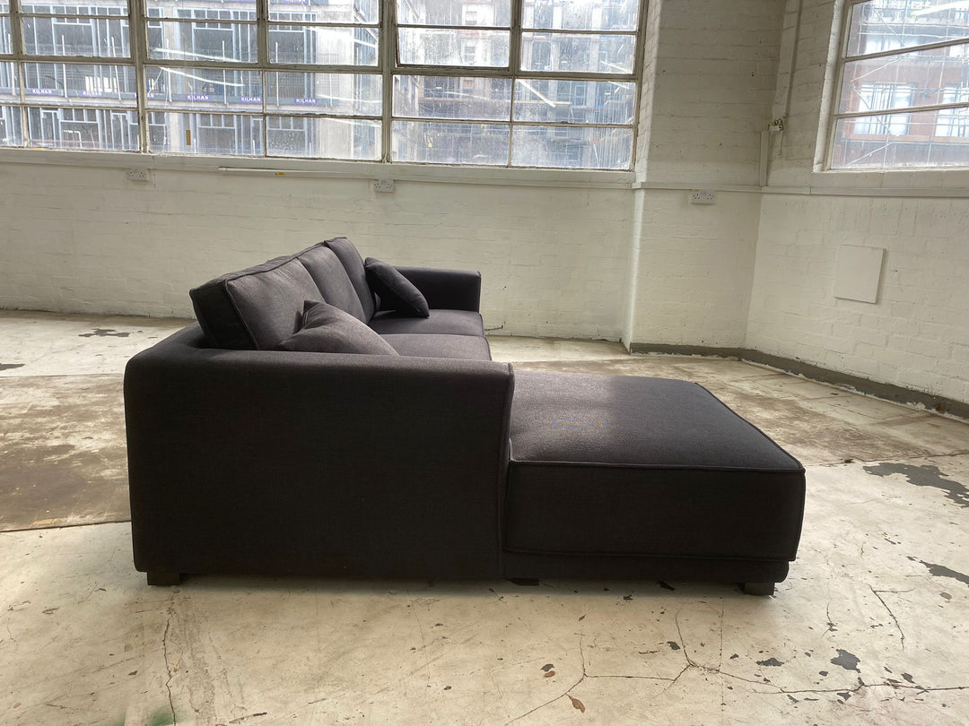 3 Seater Left Hand Facing Chaise Lounge Corner Sofa Black Linen Fabric - W 260 cm x D 92 cm x H 75 cm