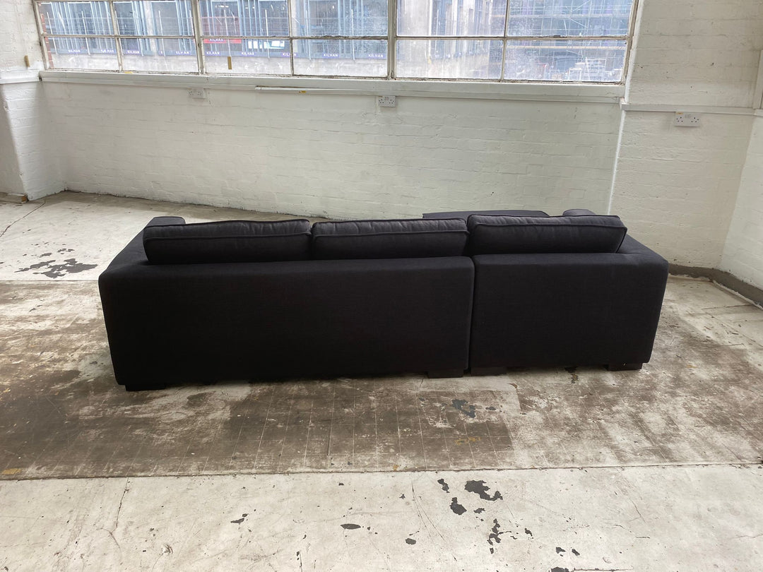 3 Seater Left Hand Facing Chaise Lounge Corner Sofa Black Linen Fabric - W 260 cm x D 92 cm x H 75 cm