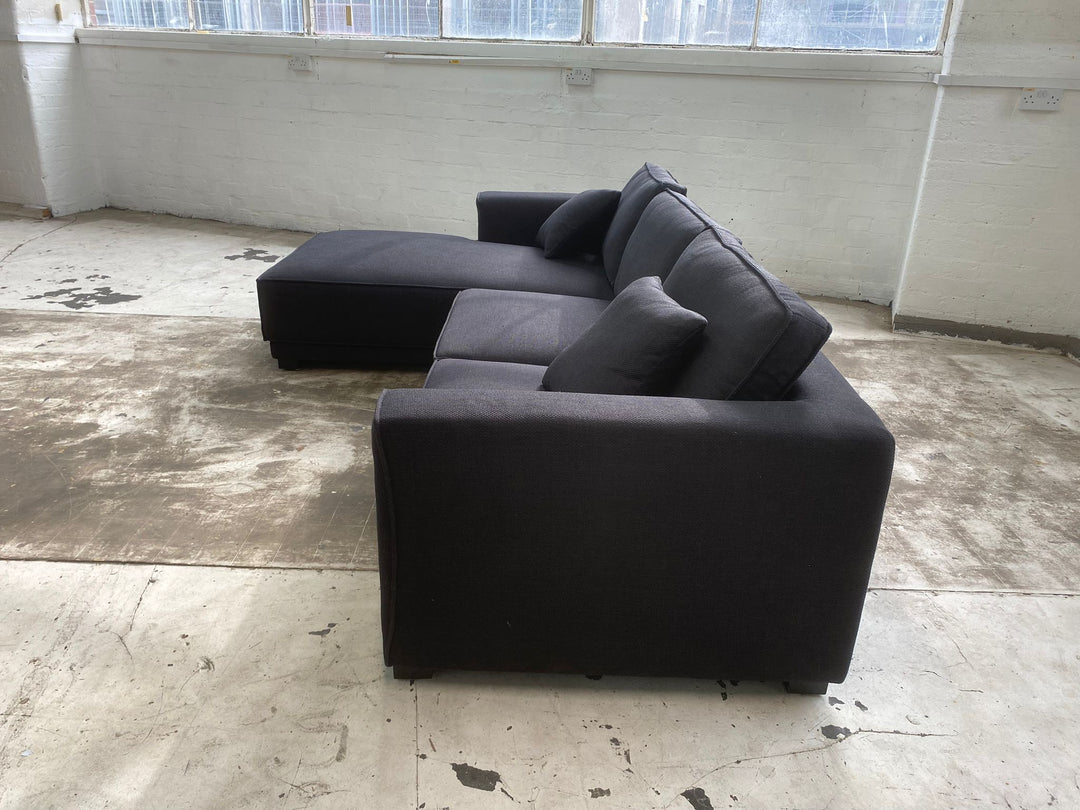 3 Seater Left Hand Facing Chaise Lounge Corner Sofa Black Linen Fabric - W 260 cm x D 92 cm x H 75 cm