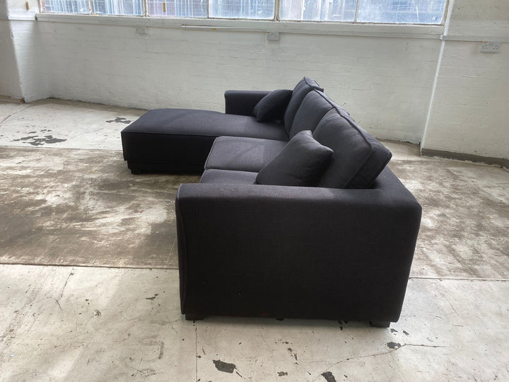 3 Seater Left Hand Facing Chaise Lounge Corner Sofa Black Linen Fabric - W 260 cm x D 92 cm x H 75 cm