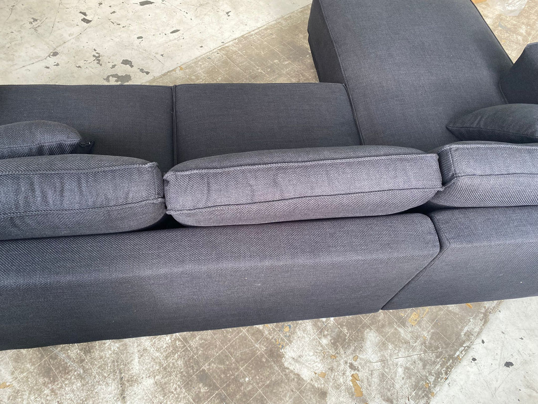 3 Seater Left Hand Facing Chaise Lounge Corner Sofa Black Linen Fabric - W 260 cm x D 92 cm x H 75 cm