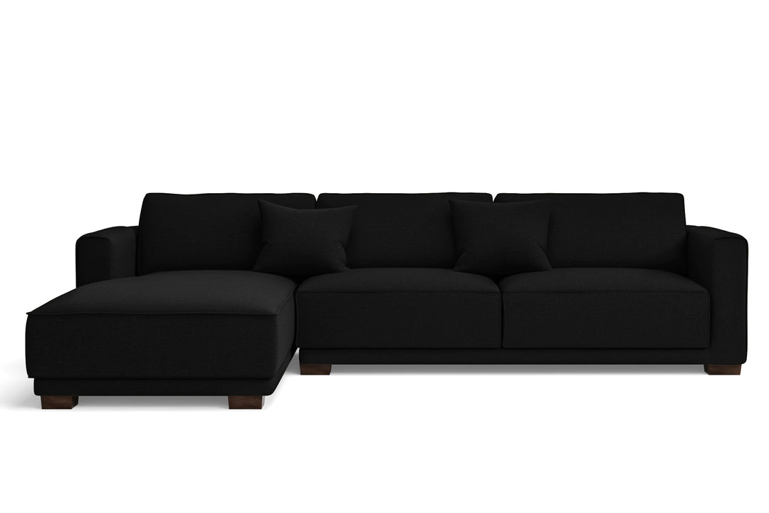 4 Seater Left Hand Facing Chaise Lounge Corner Sofa Black Linen Fabric - W 280 cm x D 92 cm x H 75 cm