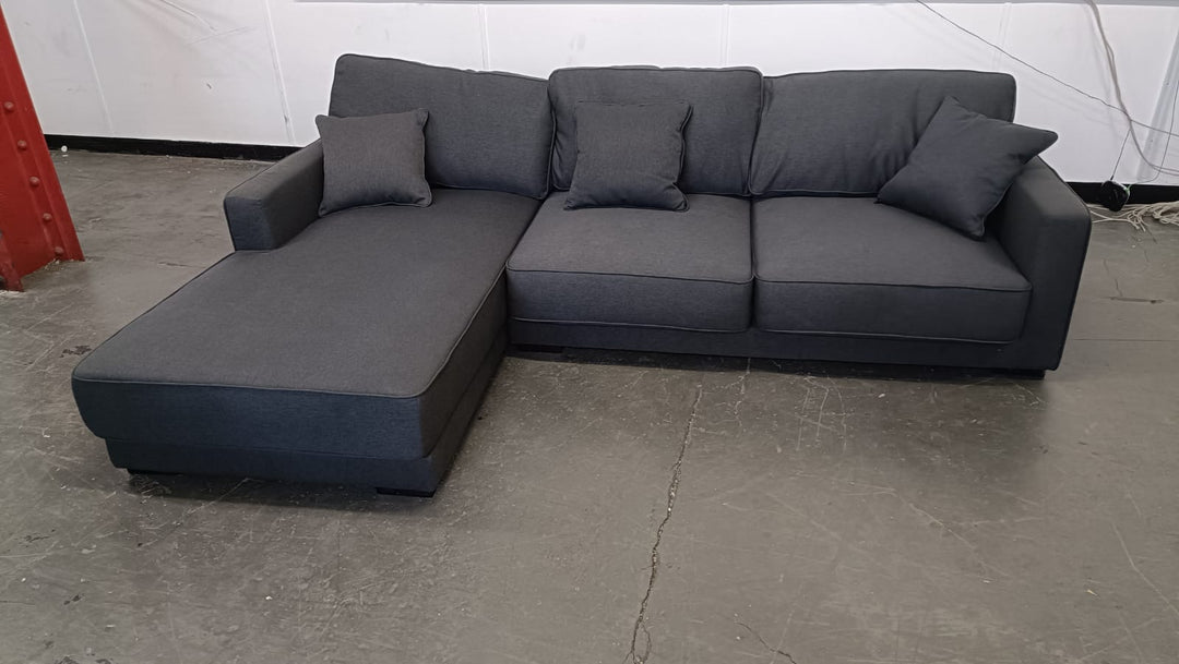 4 Seater Left Hand Facing Chaise Lounge Corner Sofa Black Linen Fabric - W 280 cm x D 92 cm x H 75 cm