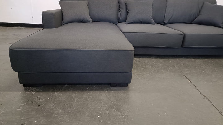 4 Seater Left Hand Facing Chaise Lounge Corner Sofa Black Linen Fabric - W 280 cm x D 92 cm x H 75 cm