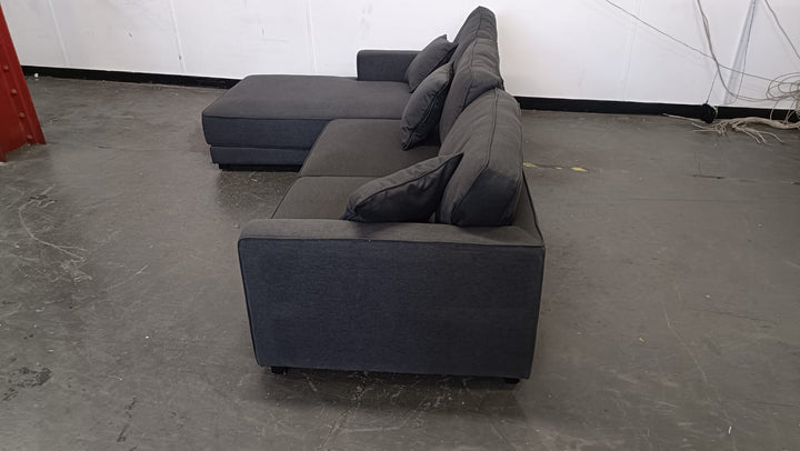 4 Seater Left Hand Facing Chaise Lounge Corner Sofa Black Linen Fabric - W 280 cm x D 92 cm x H 75 cm