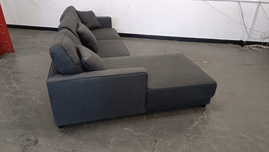 4 Seater Left Hand Facing Chaise Lounge Corner Sofa Black Linen Fabric - W 280 cm x D 92 cm x H 75 cm